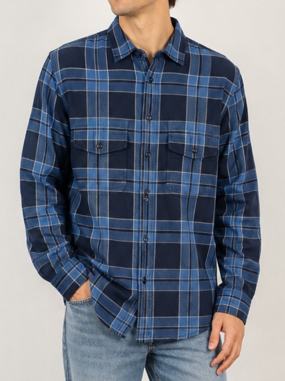 Wallace & Barnes Plaid Workwear Blue Lumberjack Gorpcore Cotton Flannel Rustic M